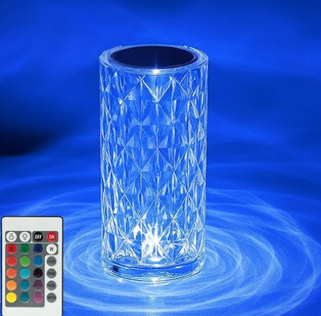 Crystal Diamond LED Table Lamp – 16 Color Changing Touch Night Light with Remote, USB Rechargeable Lamp